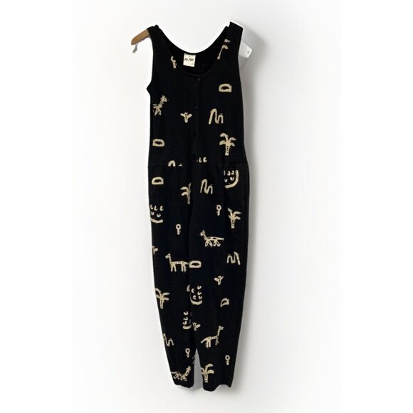 Vtg M Mac Sleeveless Jumpsuit Romper Black Gold Novelty Print Giraffe Palm Tree - Picture 9 of 9